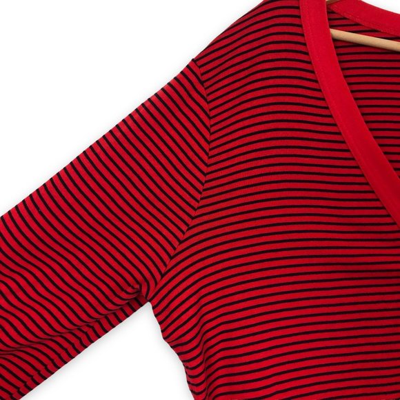 J Crew Perfect Fit Women's Cardigan XL Striped Red Blue Gold Tone Metal Buttons - Picture 4 of 8